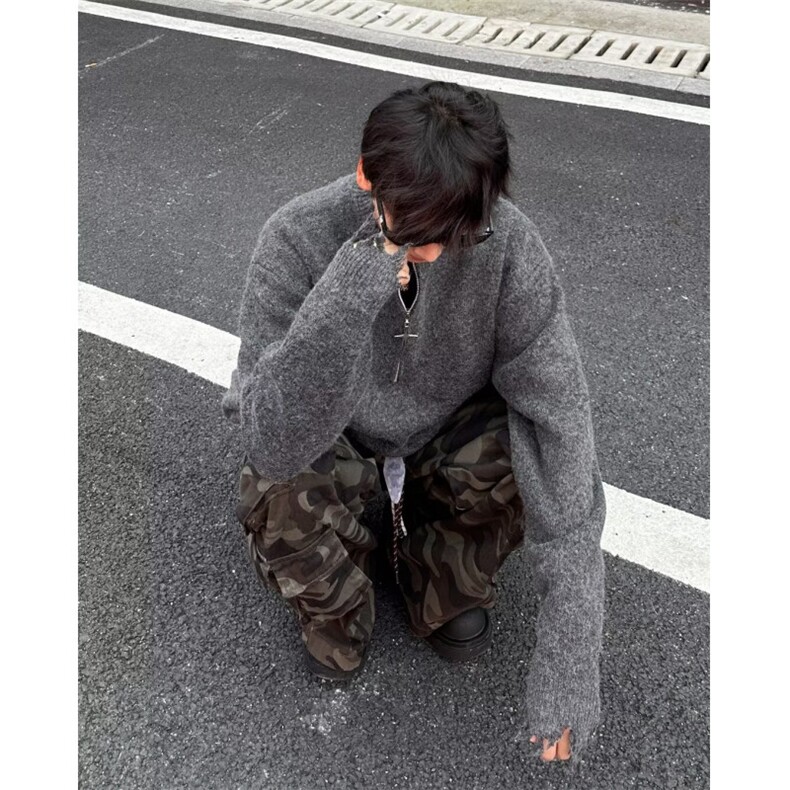 秋季时尚半拉链cleanfit破坏毛边针织衫M6045P60,男装针织衫/毛衣,星座1116-2