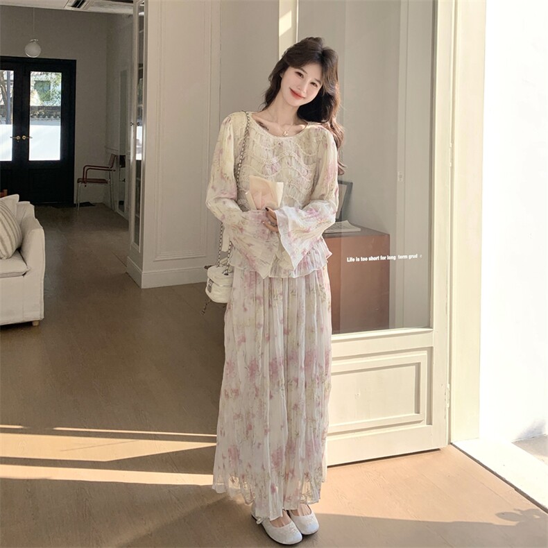 26春新款现-浪漫蕾丝拼接千金碎花半身裙两件套2618-P200K328,女装套装/套裙,2B190