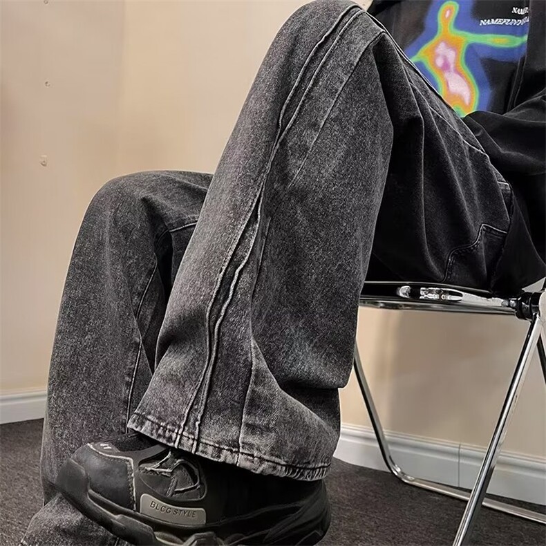 潮牌欧美复古微喇牛仔裤男美式高街阔腿裤休闲长裤,男装牛仔裤,星座410-7