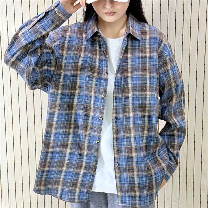 春季新款现货（跨境电商）格子男女情侣款潮流宽松格纹衬衣,男装衬衫,星座1107-1
