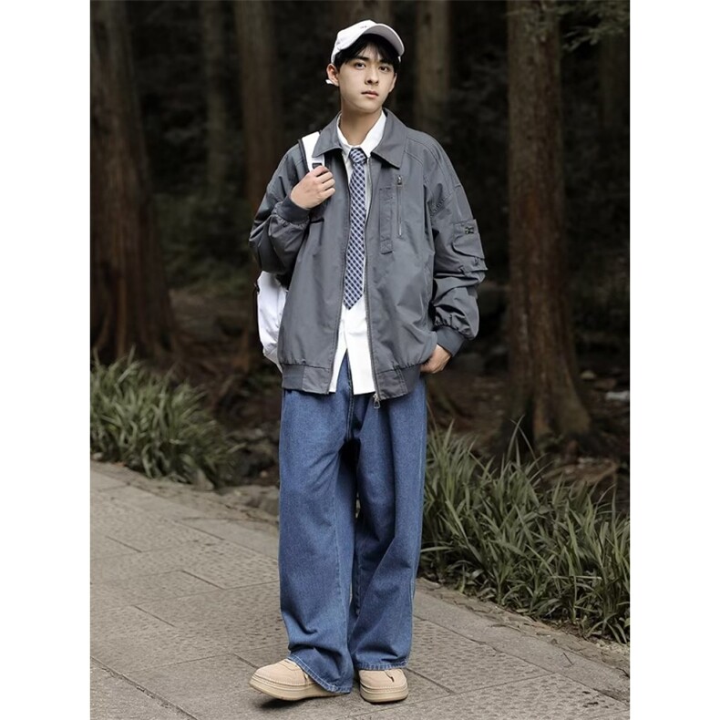 春秋款美式高街翻领飞行夹克男士宽松衣服潮牌休闲J642-P73图片