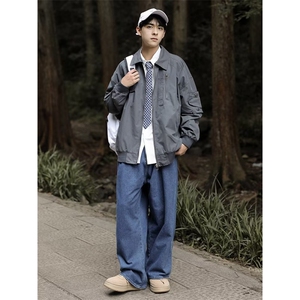 春秋款美式高街翻领飞行夹克男士宽松衣服潮牌休闲J642-P73图片