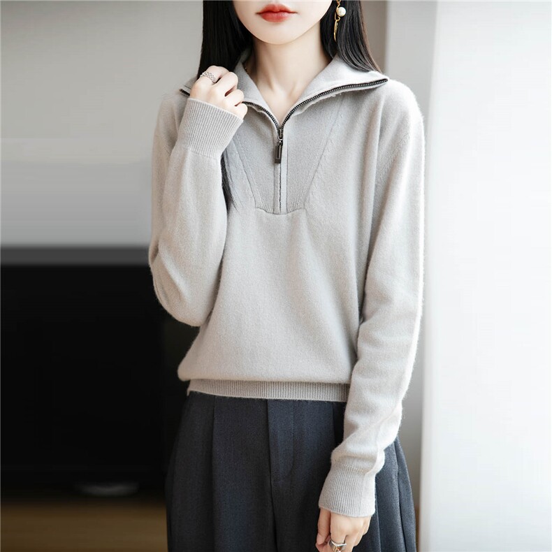 高翻领100纯羊毛打底衫女秋冬加厚内搭宽松显瘦保暖内搭针织衫，女装羊毛衫，绒汀羊绒