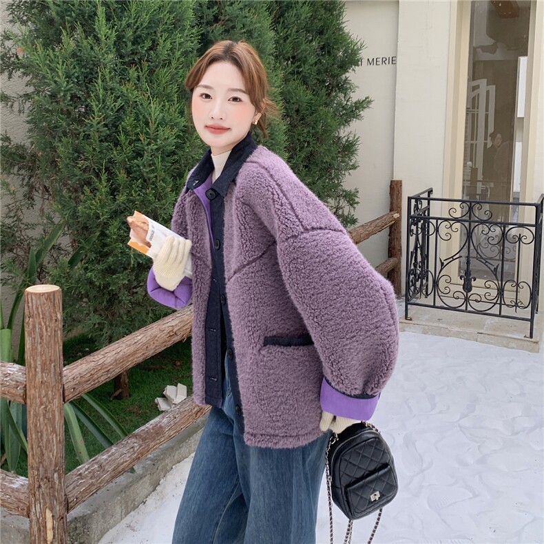 冬装新款紫色拼牛仔皮毛一体2C092-9955-P185-K298,女装皮草,2C092