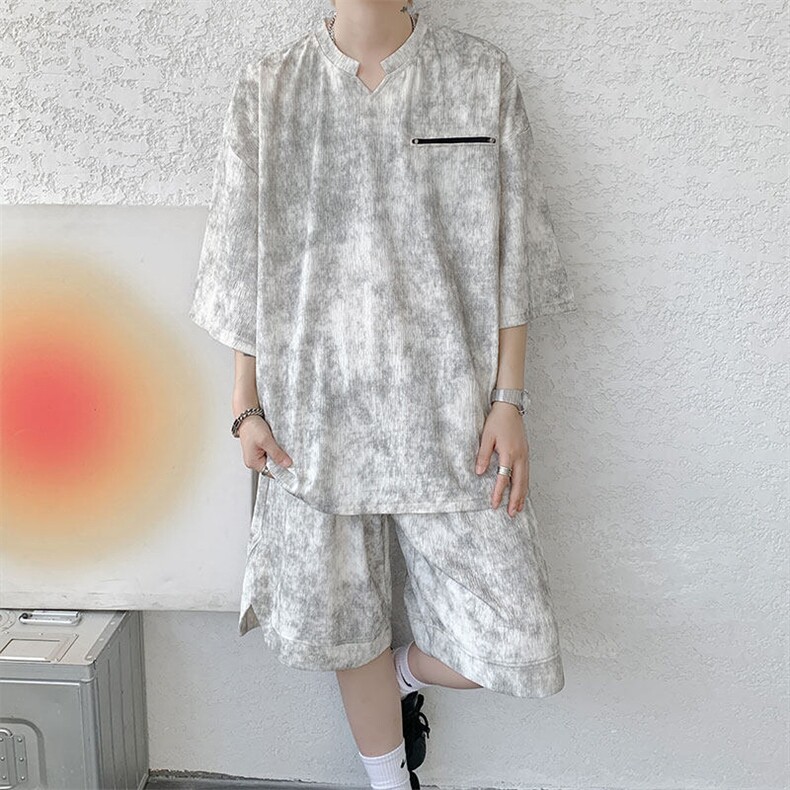 TZ791-特批55控98夏季冰感扎染冰丝速干大码短袖短裤T恤套装男,男装休闲套装,电商A059