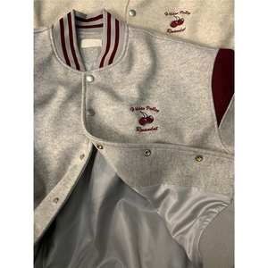 美式樱桃刺绣棒球服外套春秋新款复古夹克JK779-P59图片