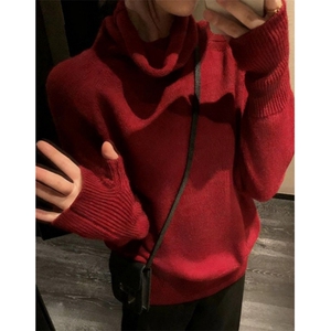 不规则高领毛衣女秋冬松弛感慵懒风蝙蝠袖针织衫上衣 MF1334图片