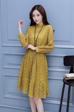中长款显瘦修身长袖立领连衣裙甜美简约百搭2021年春季，女装连衣裙，艾尚靓装