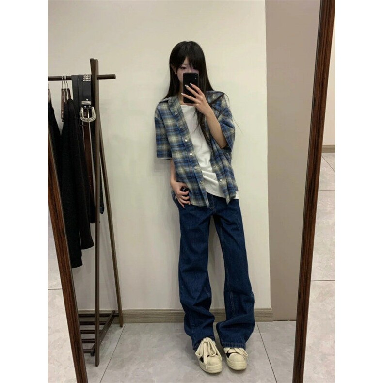 CS02LL-特P35cleanfit蓝色格子衬衫男设计感短袖衬衣,男装T恤,星座1007（原301D）