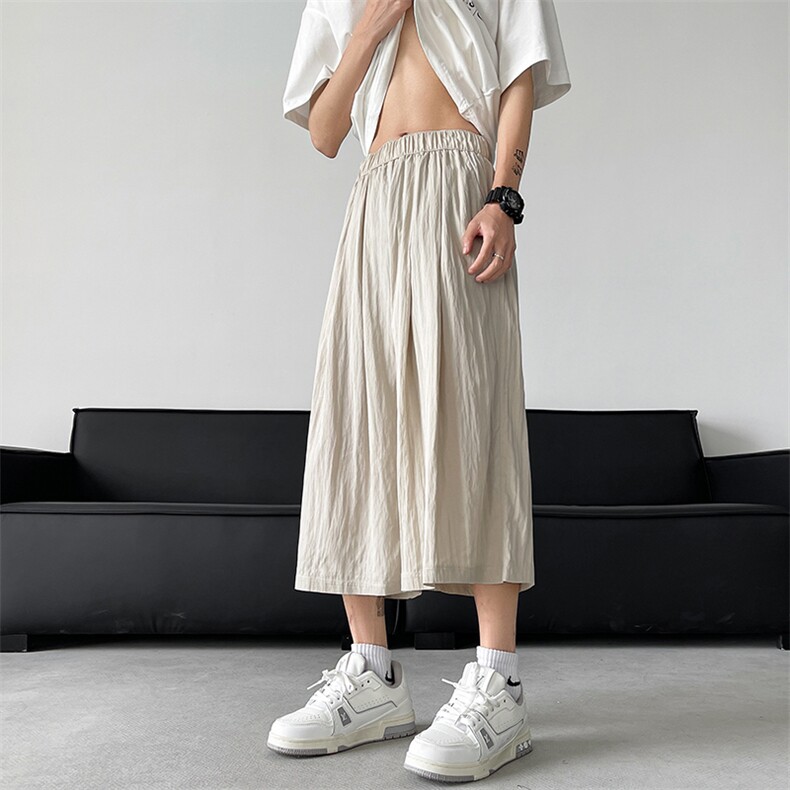 8XL-M特大码阔腿山本裤冰丝裤男薄七分裤褶皱慵懒凉凉裤K977P45,男装牛仔裤,电商D206-1