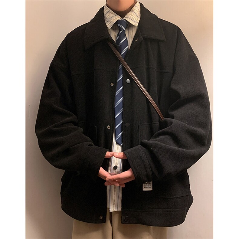 秋新简约休闲翻领立体贴袋宽松青少年白搭夹克上衣外套J501-P70,男装夹克,电商A001-1