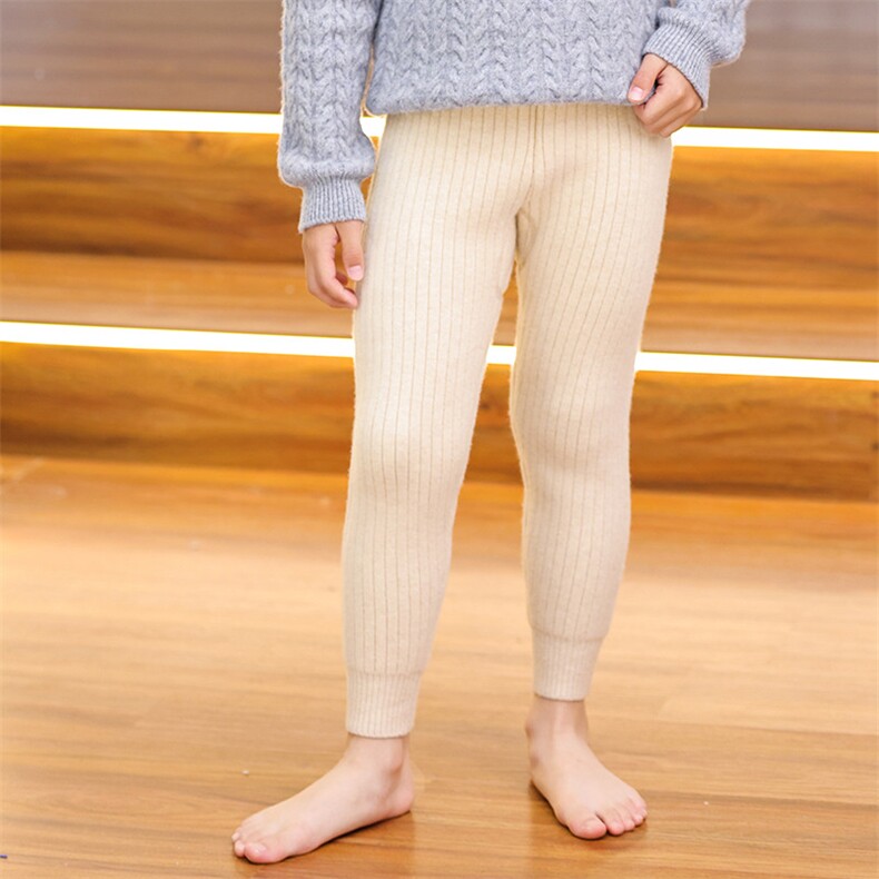 秋冬季保暖贴身纯澳毛90支抽条童裤打底裤男女，童装裤子，群鹿羊绒