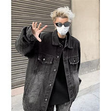 牛仔外套男春秋款水洗做旧痞帅街头复古蓝色、黄泥、黑灰色JK8211，男装夹克，星座1116A-1（原606A）