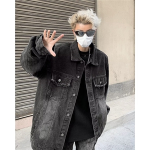 牛仔外套男春秋款水洗做旧痞帅街头复古蓝色、黄泥、黑灰色JK8211图片