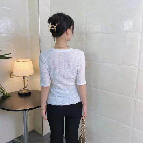 蕾丝衫T恤打底衫女短袖2021春夏V领交叉上衣不规则上衣女潮,女装蕾丝衫/雪纺衫,潮品会