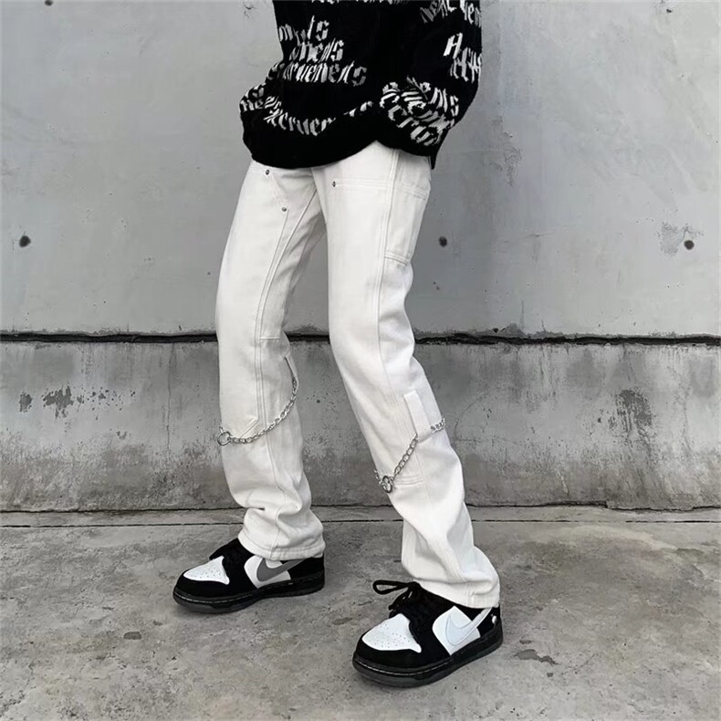 美式朋克工装牛仔裤男链条街头高街hiphop炸街直筒裤子N8052P47,男装牛仔裤,星座1116-2