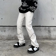 美式朋克工装牛仔裤男链条街头高街hiphop炸街直筒裤子N8052P47，男装牛仔裤，星座1116-2