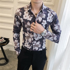 312A-5-273-P55长袖高级感秋季休闲英伦发型师韩版纯色男士衬衣，男装衬衫，星座312A-5