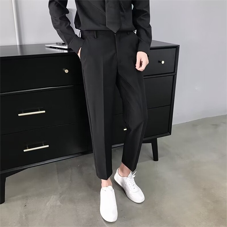 轻熟风韩版垂感小西裤男潮流九分男士商务休闲烫痕直筒西装裤 K11图片