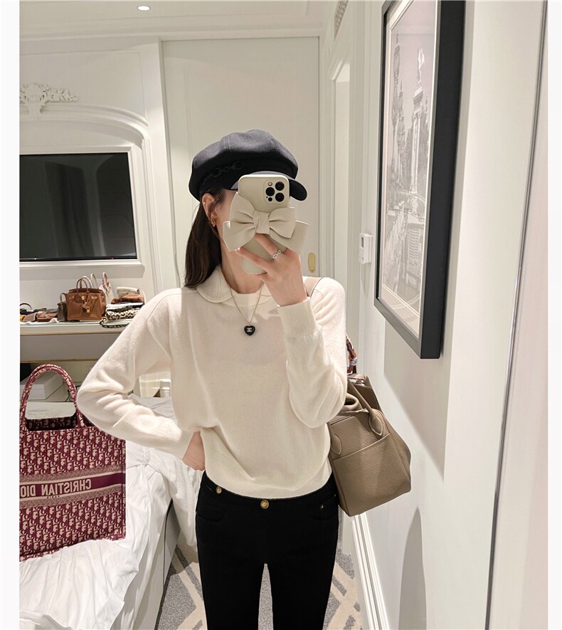 可爱娃娃领纯毛毛衣女宽松显瘦百搭针织衫,针织衫/毛衣,鑫之绒