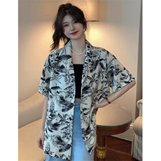 休闲短袖花衬衫女短款夏季小众设计感独特港风复古上衣潮C209，男装T恤，星座1116A（原606A-3）