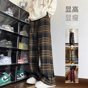 秋季新款 Q2486-TP4068 港风撞色格子裤拖地裤阔腿裤休闲长裤图片