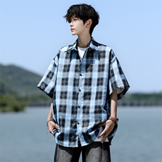 8XL-M格子短袖衬衫男夏季薄款DK制服衬衣JK学院风半袖外套DC28004，男装衬衫，电商B312