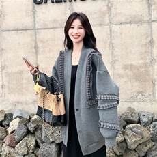 高级小众韩系慵懒chic黑色外套女春秋超火好看独特漂亮短夹克上衣，女装卫衣/绒衫，2C022