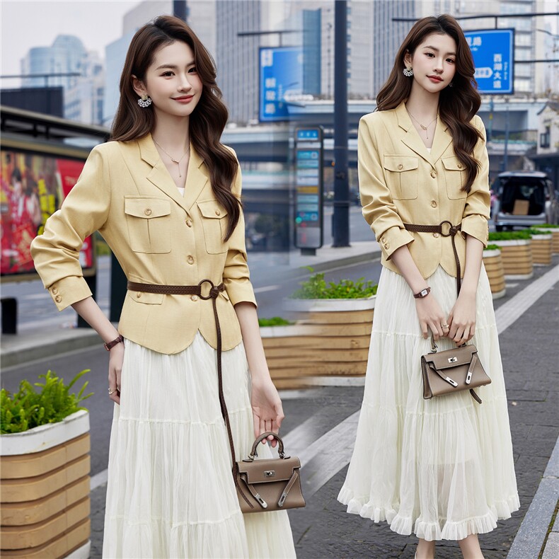 现货2026年春季新款女气质时尚潮流小外套上衣半身裙连衣裙套装，女装套装/套裙，艾贝斯