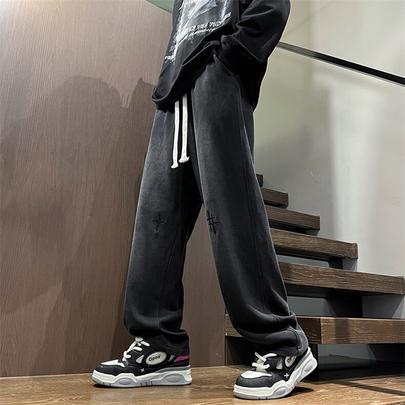 港风秋冬重工绣花华棉拖地裤宽松休闲长裤男K23315-P55,男装休闲裤,星座717