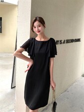 荷叶边后背V字连衣裙，女装连衣裙，炅缇恩