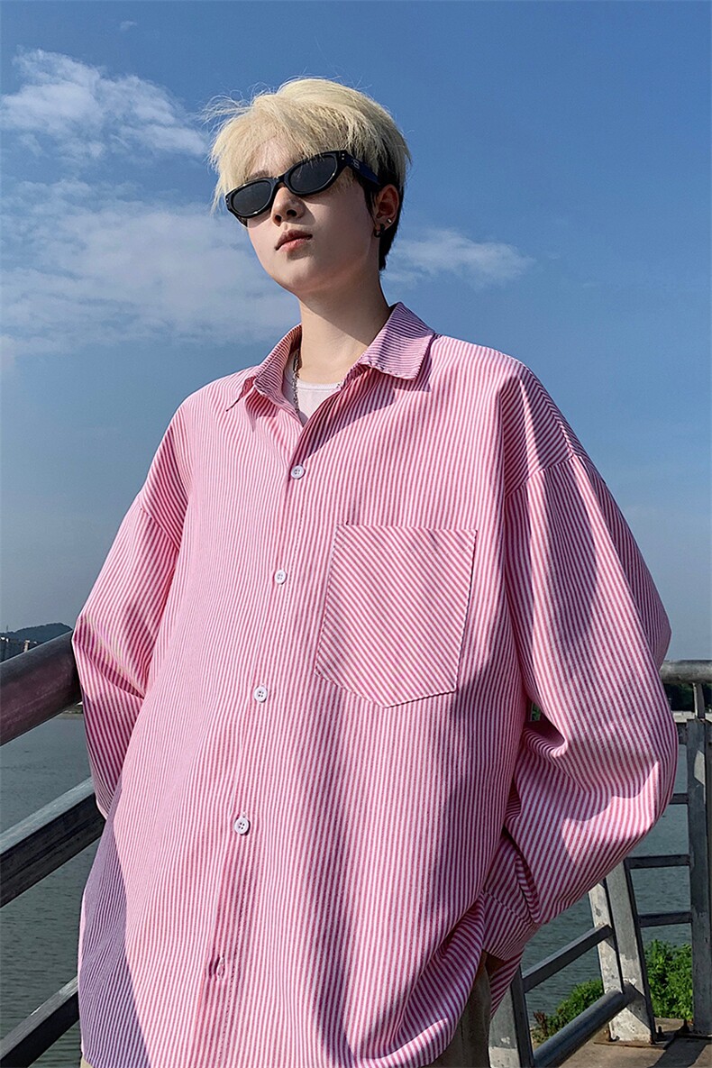 衬衫男秋季新款港风宽松大码条纹长袖衬衣CS801-特P29,男装衬衫,星座214-3