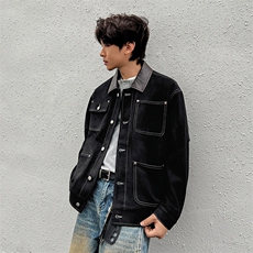 美式高街多口袋翻领绒皮夹克复古工装外套A436-W989-P95148，男装夹克，电商A436