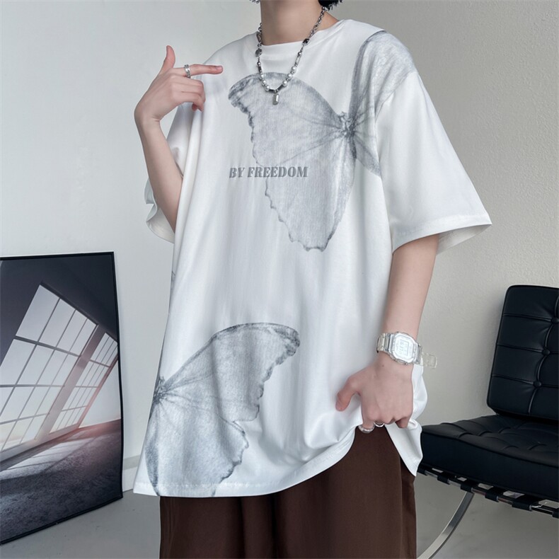 7XL-M美式纯短袖T恤男2023夏季新款潮牌个性花色宽松大码体恤,男装T恤,钱塘717(原712)