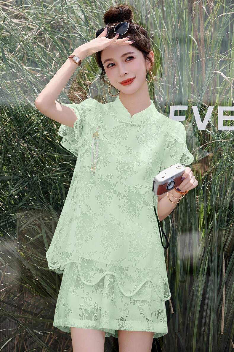 新中式国风套装女夏高级感复古刺绣气质名媛小香风短裤薄款两件套,女装套装/套裙,众宇琦
