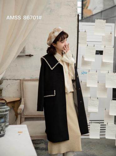 冬款呢料大衣，女装毛呢外套，AMSS 艾玛莎莎