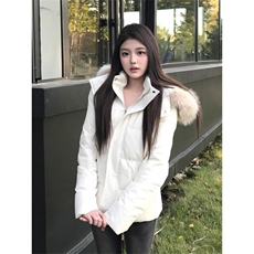 美式毛领连帽棉服女冬季加厚收腰显瘦学生棉袄外套8056-P110网图，男装棉衣，电商B245