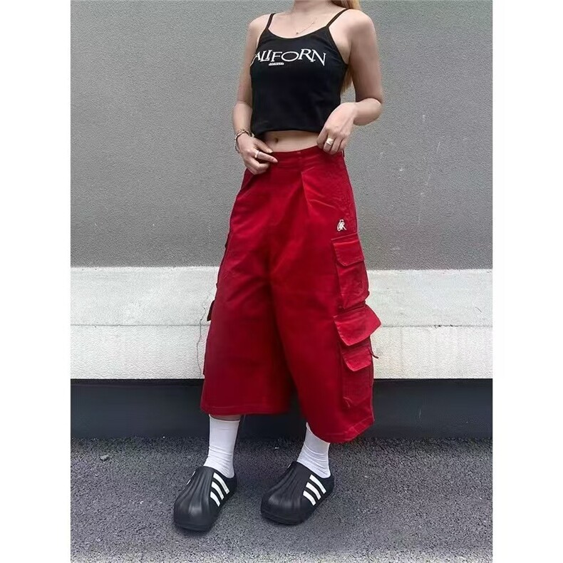 美式小众辣妹工装短裤女夏季宽松ins潮流直筒休闲显瘦阔腿七分裤,男装牛仔裤,星座506A