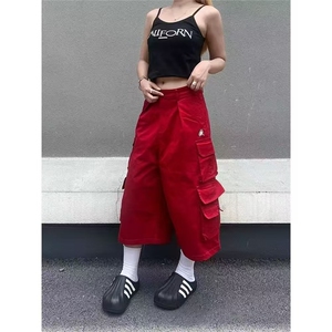 美式小众辣妹工装短裤女夏季宽松ins潮流直筒休闲显瘦阔腿七分裤图片