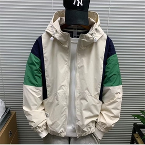 秋新款拼接撞色工装连帽潮牌冲锋衣夹克男休闲百搭外套JK123P62