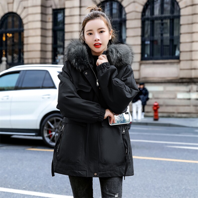 棉衣/棉服2021新款冬仿羊羔毛中长款工装带帽派克服女外套,女装派克服,瑶迪依秀