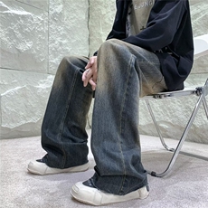 美式高街牛仔裤男韩版潮流染黄泥帅气2024秋冬ins长裤Y9098-P50，男装牛仔裤，星座1109-3