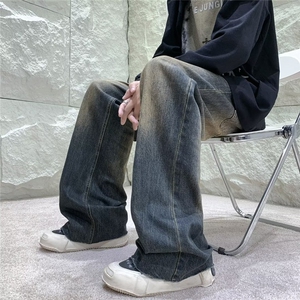 美式高街牛仔裤男韩版潮流染黄泥帅气2024秋冬ins长裤Y9098-P50图片