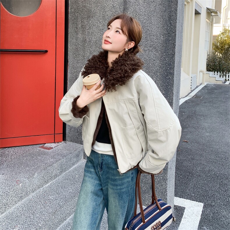 （新款现货）2025冬装时尚圈圈毛翻领狐狸毛内里外套（两面穿），女装短外套，印象茜