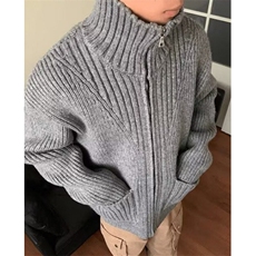 复古毛织混纺毛衣拉链立领开衫灰色慵懒松弛秋冬外套M350，男装针织衫/毛衣，星座1116A（原606A-3）