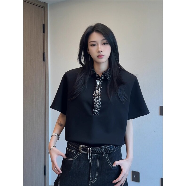 小众设计感短袖男女款夏季穿搭正肩小香风半袖翻领格子polo衫,男装Polo衫,星座506A