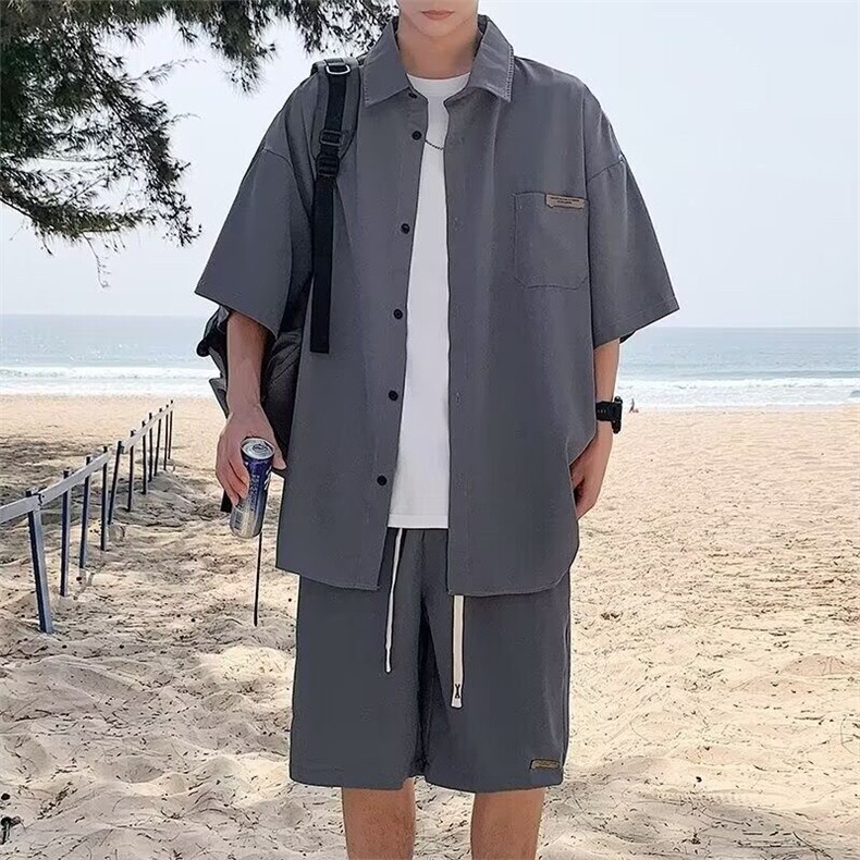 衬衫短裤夏季男套装痞帅时尚潮牌宽松短袖一套穿搭休闲运动两件套,男装衬衫,星座218-1（原230）