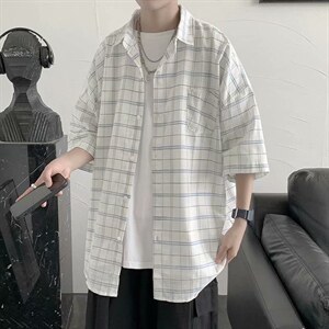 格子衬衫男短袖港风ins衬衣夏季韩版潮流宽松休闲外套CS26-P30图片