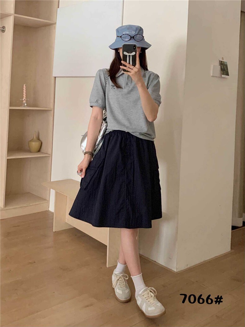 过膝工装裙百搭时尚潮流,女装半身裙,洛丽兰可