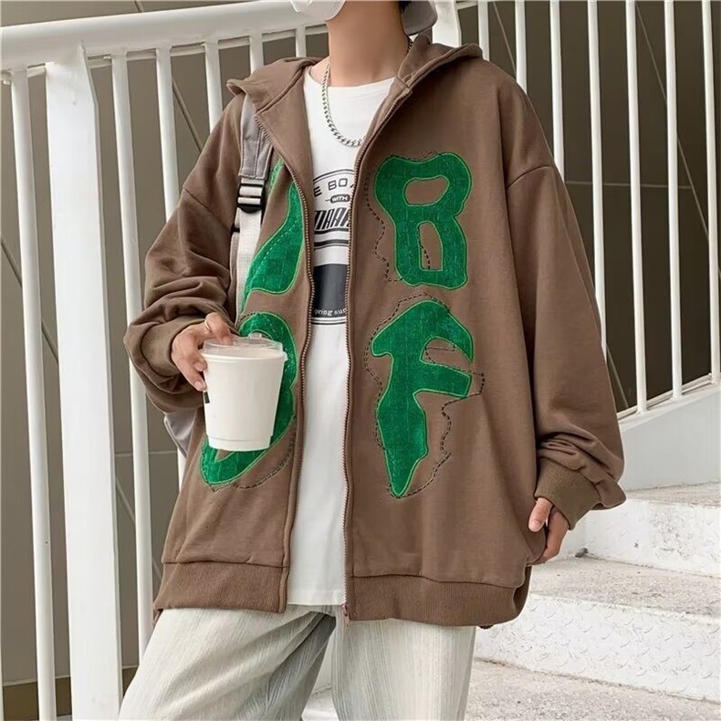 春秋款开衫卫衣男高街潮oversize炸街痞帅字母上衣Y758-P35,男装夹克,星座1001-1